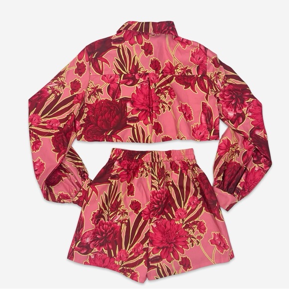 PLT Pink Floral Print Woven Cropped Shirt Short Set - Picture 8 of 8